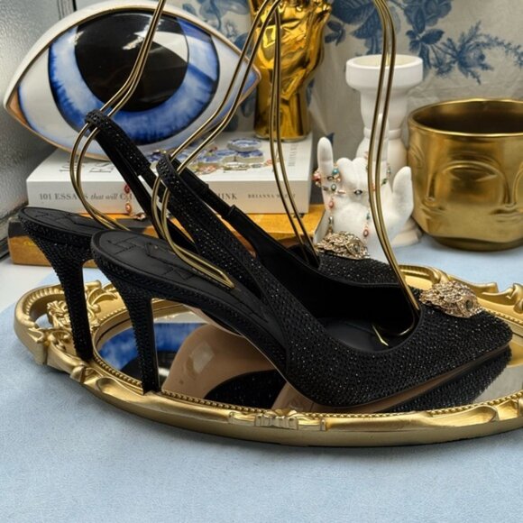 🆕 KURT GEIGER LONDON 🧿 NWOB Belgravia Black Crystal Sling Back Heel, Sz 38 7.5 - Picture 10 of 16